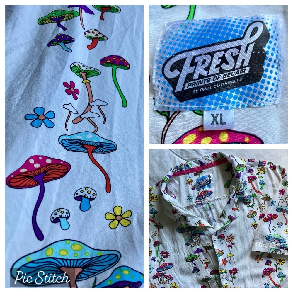Fresh Prints of Bel-Air Wild Mushroom Button Up Mens XL Trippy Psychedelic Fest